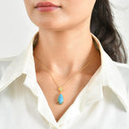 Blue Turquoise,  White Zircon Pendant with Chain (Size 20) Stainless Steel  0.04ct  12.040  Ct._4504771_1