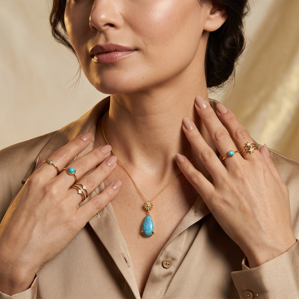 Blue Turquoise,  White Zircon Pendant with Chain (Size 20) Stainless Steel  0.04ct  12.040  Ct._4504771_2