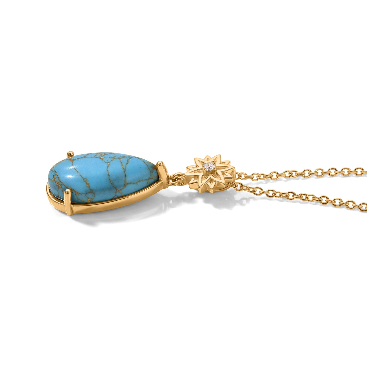 EverTrue - Blue Turquoise &amp; White Zircon Drop Pendant with Chain (Size 20) 7.10 Ct. 4504771 4