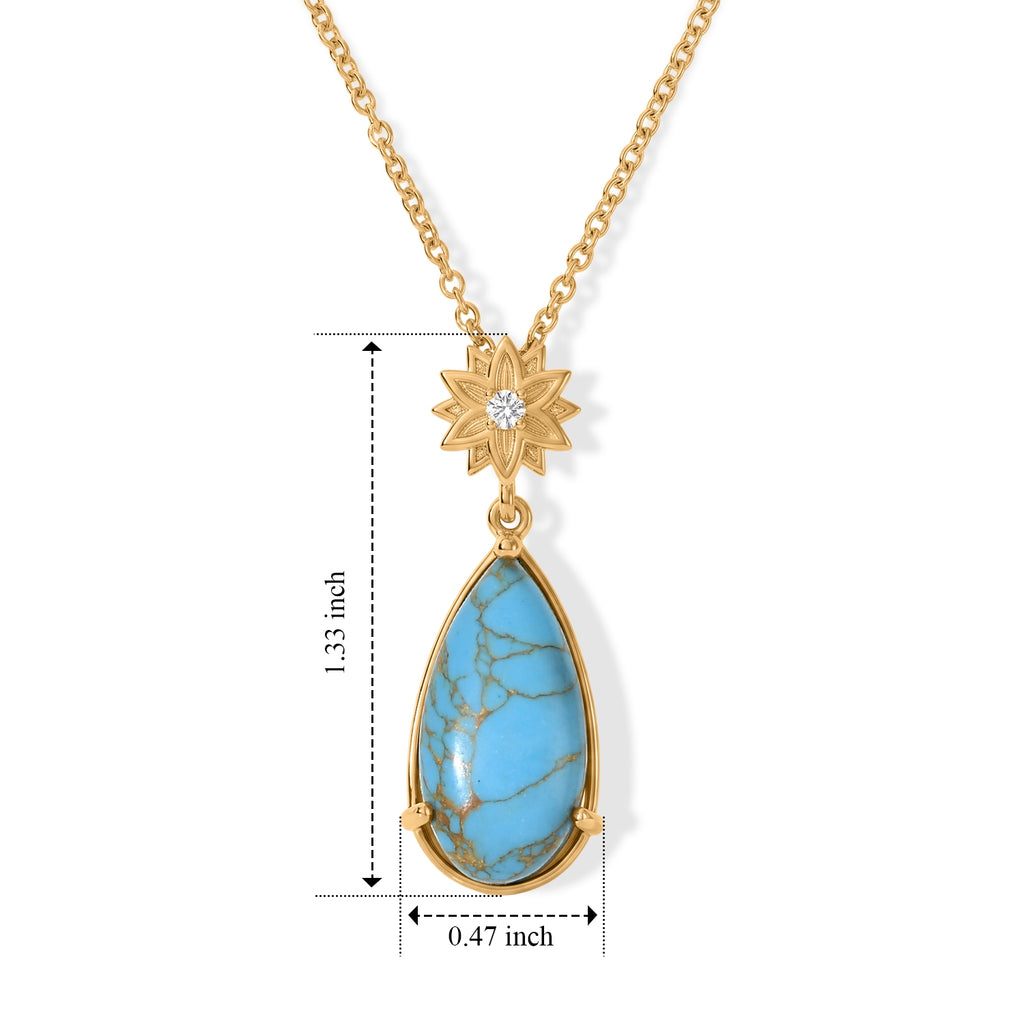 Blue Turquoise,  White Zircon Pendant with Chain (Size 20) Stainless Steel  0.04ct  12.040  Ct._4504771_4