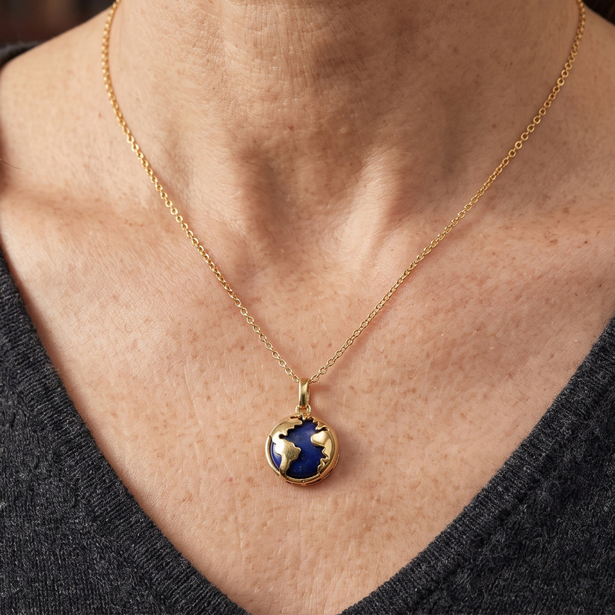 EverTrue - Lapis Lazuli Globe Pendant with Chain (Size 20) in Yellow Gold Tone 10.80 Ct. V32564450 2