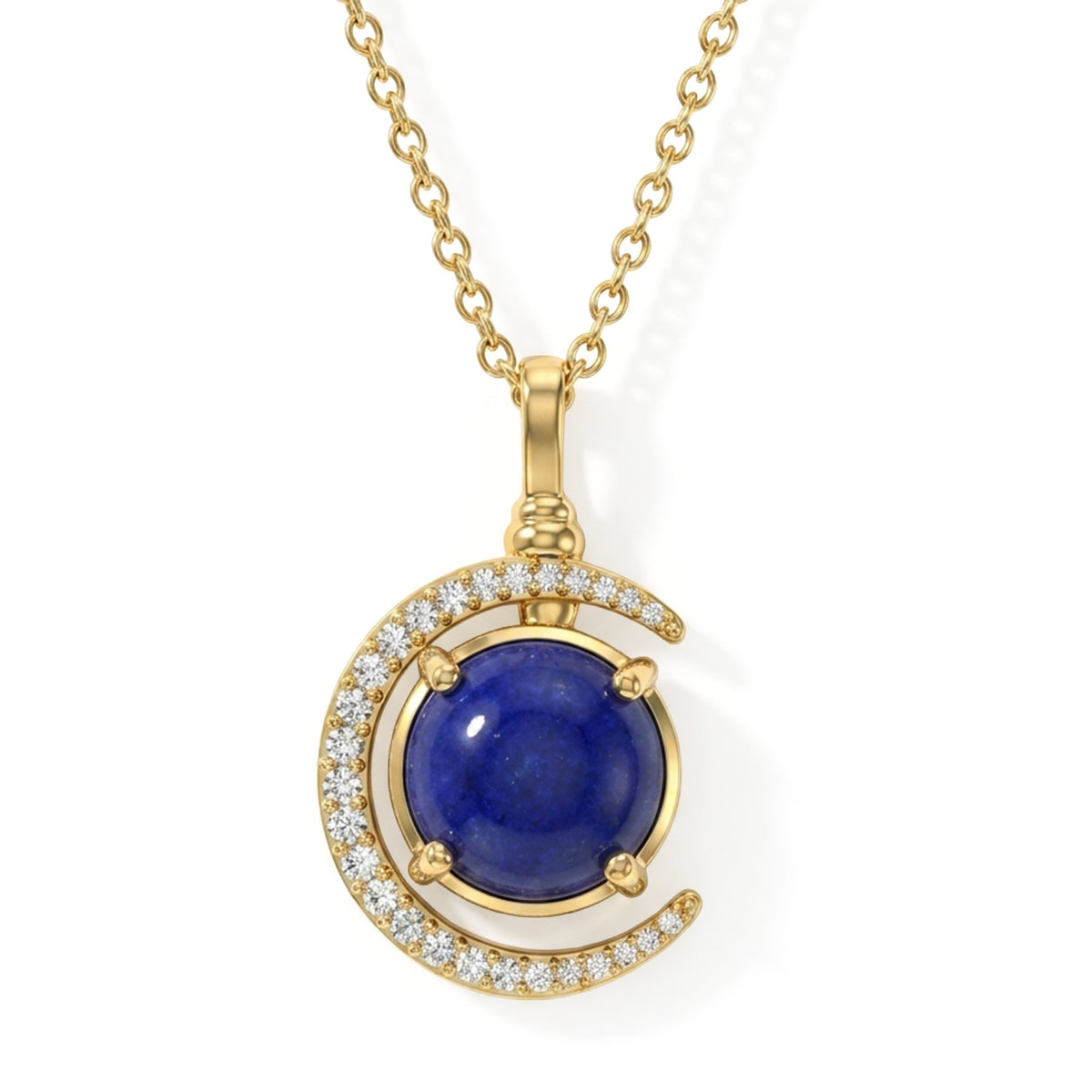 EverTrue - Lapis Lazuli &amp; White Zircon Pendant with Chain (Size 20) in Yellow Gold Tone 5.04 Ct. V32562991 0