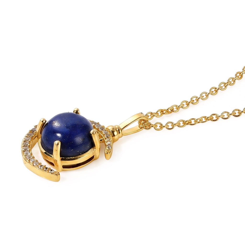 EverTrue - Lapis Lazuli & White Zircon Pendant with Chain (Size 20) in Yellow Gold Tone 5.04 Ct._4504794_3