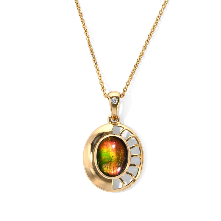 D'Joy - Ammolite &amp; White Zircon Pendant with Chain (Size 20) in 18K Vermeil Yellow Gold Plated Sterling Silver 1.70 Ct. 4504801 1