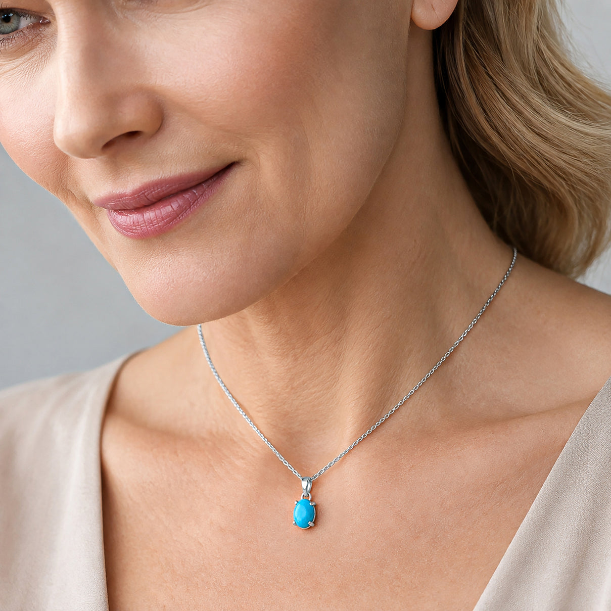 Blue Turquoise Pendant with Chain (Size 20) in Rhodium Overlay Sterling Silver  1.200  Ct. 4505032 2