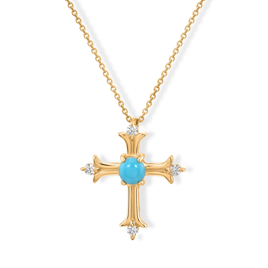 Blue Turquoise,  White Zircon Pendant with Chain (Size 20) Mix Metal 0.08 ct  0.370  Ct._4505034