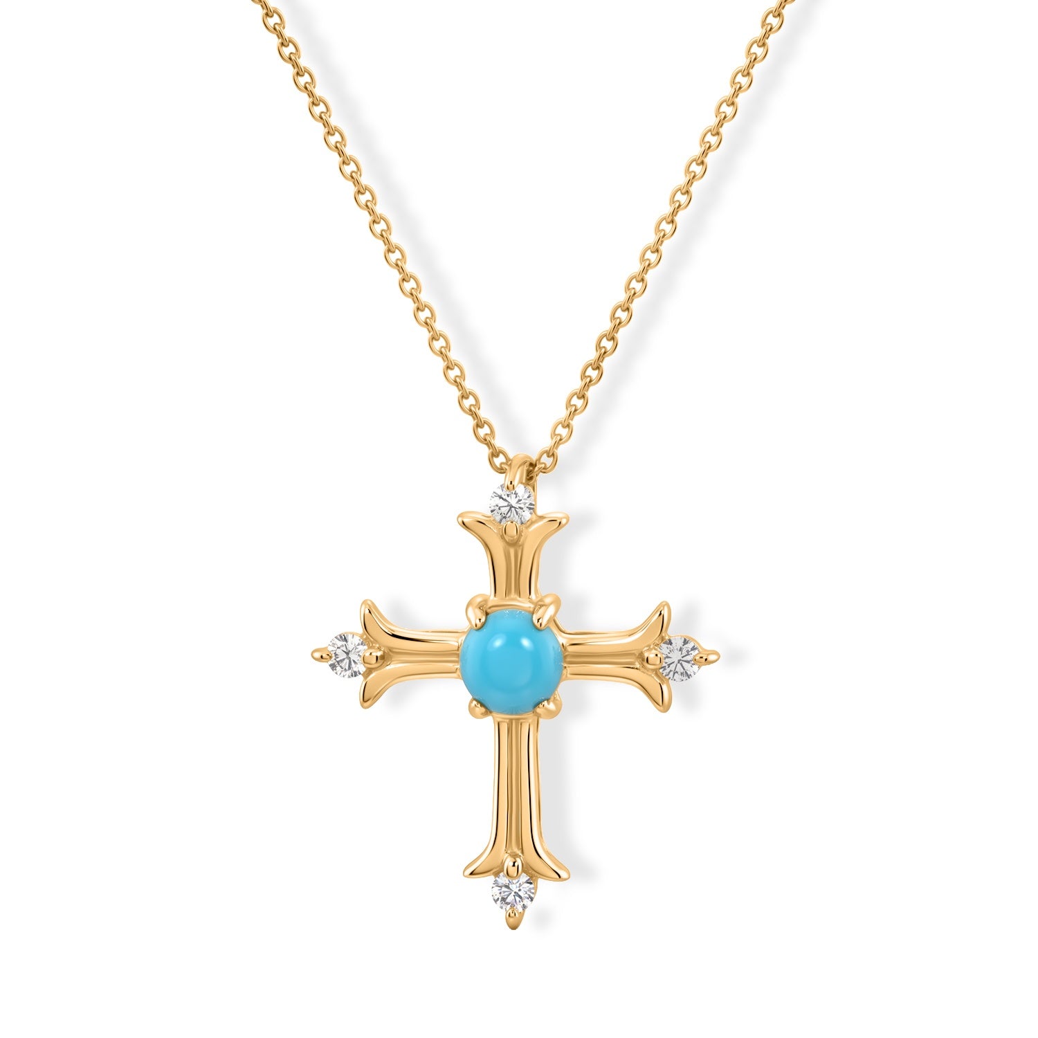 Blue Turquoise,  White Zircon Pendant with Chain (Size 20) Mix Metal 0.08 ct  0.370  Ct. 4505034 0