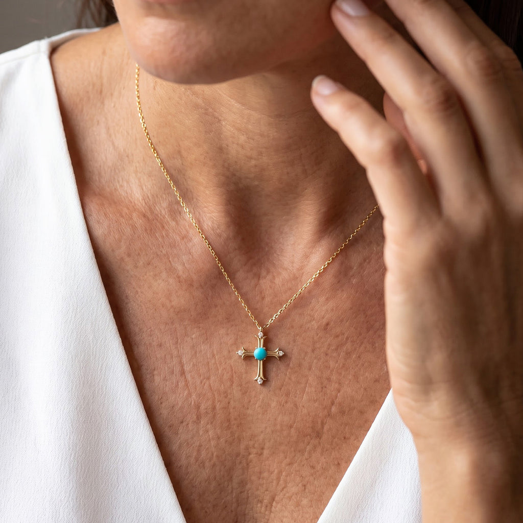 Blue Turquoise,  White Zircon Pendant with Chain (Size 20) Mix Metal 0.08 ct  0.370  Ct._4505034_2