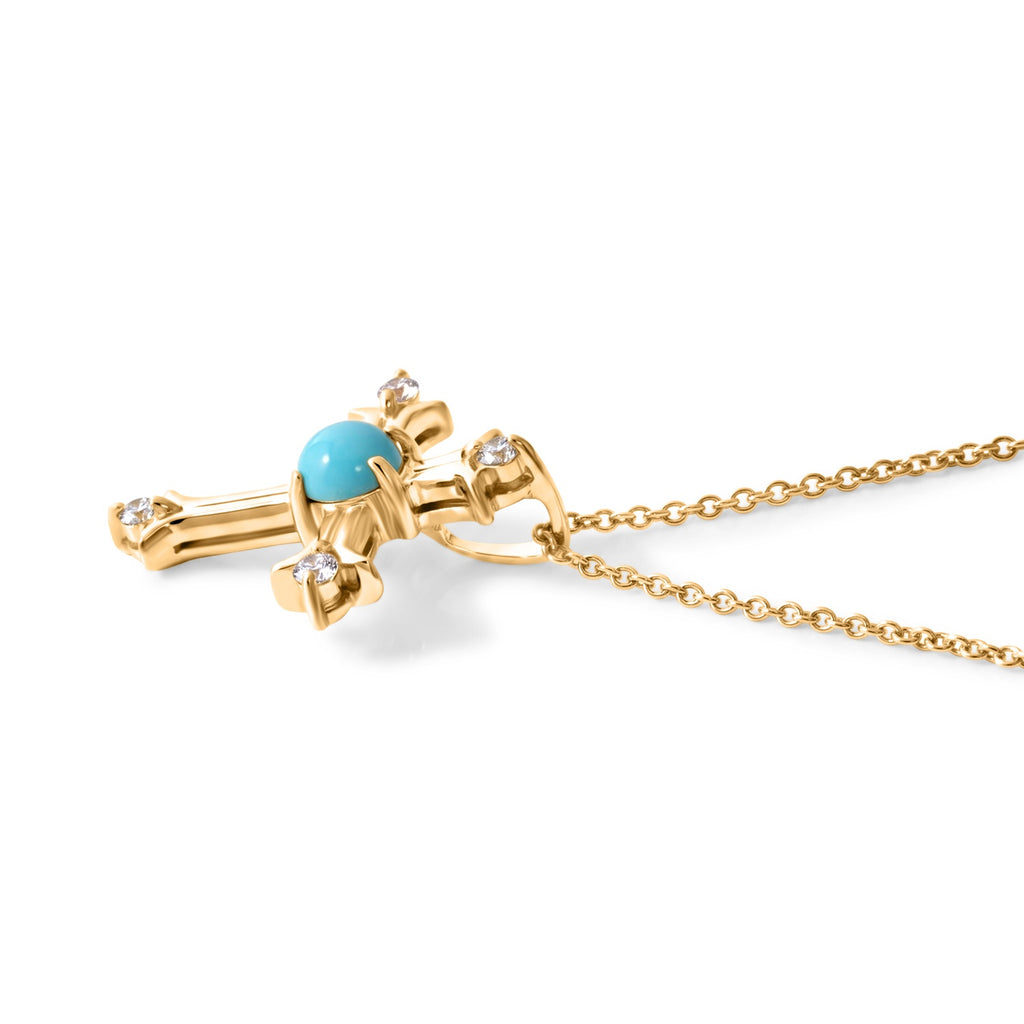 Blue Turquoise,  White Zircon Pendant with Chain (Size 20) Mix Metal 0.08 ct  0.370  Ct._4505034_3