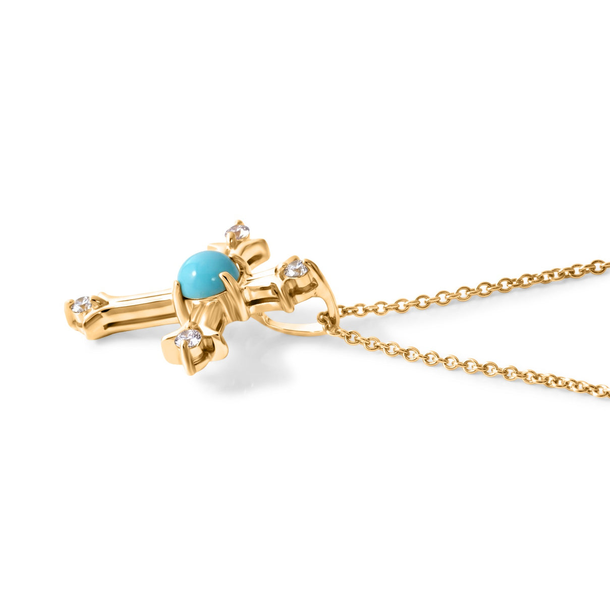 Blue Turquoise,  White Zircon Pendant with Chain (Size 20) Mix Metal 0.08 ct  0.370  Ct. 4505034 3