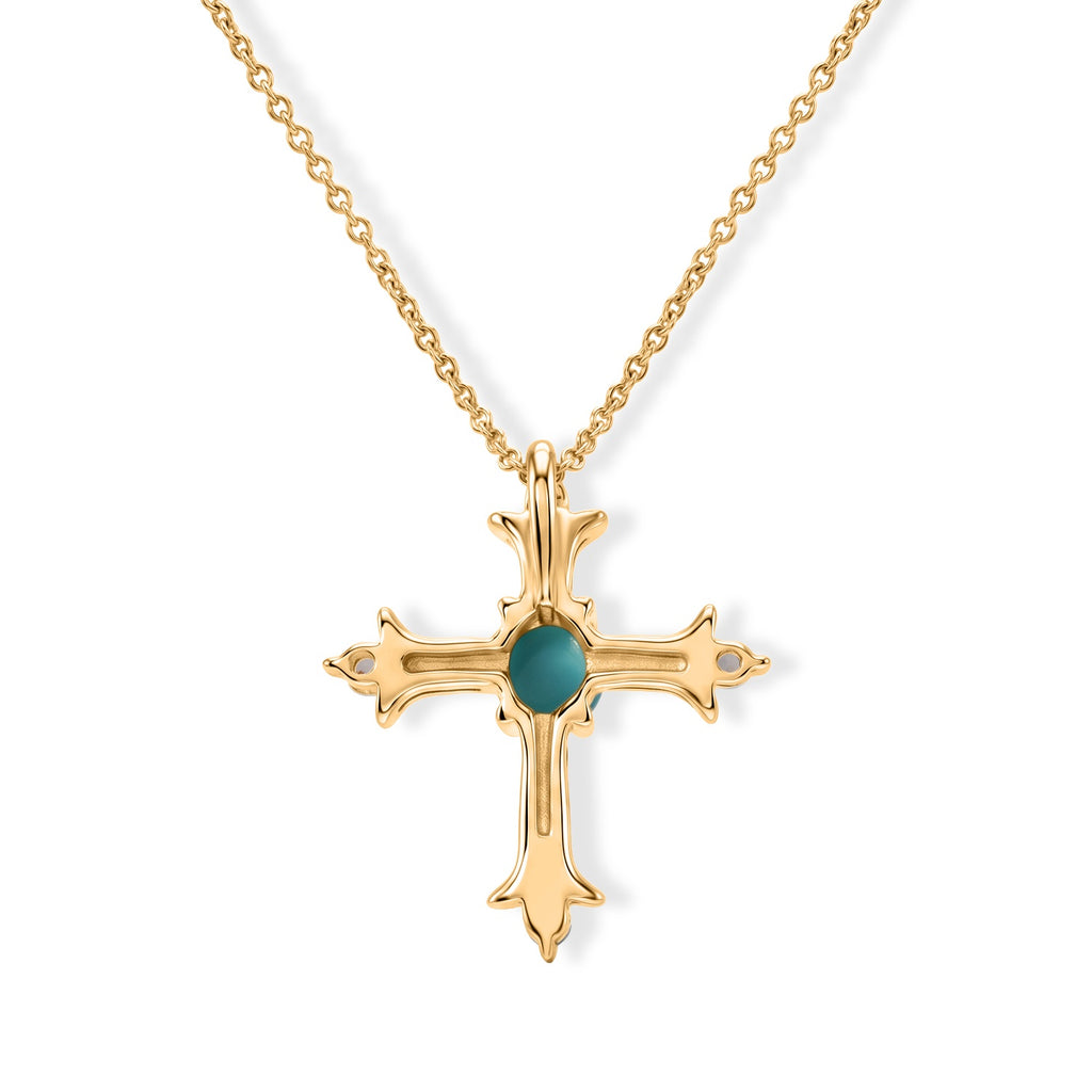 Blue Turquoise,  White Zircon Pendant with Chain (Size 20) Mix Metal 0.08 ct  0.370  Ct._4505034_4