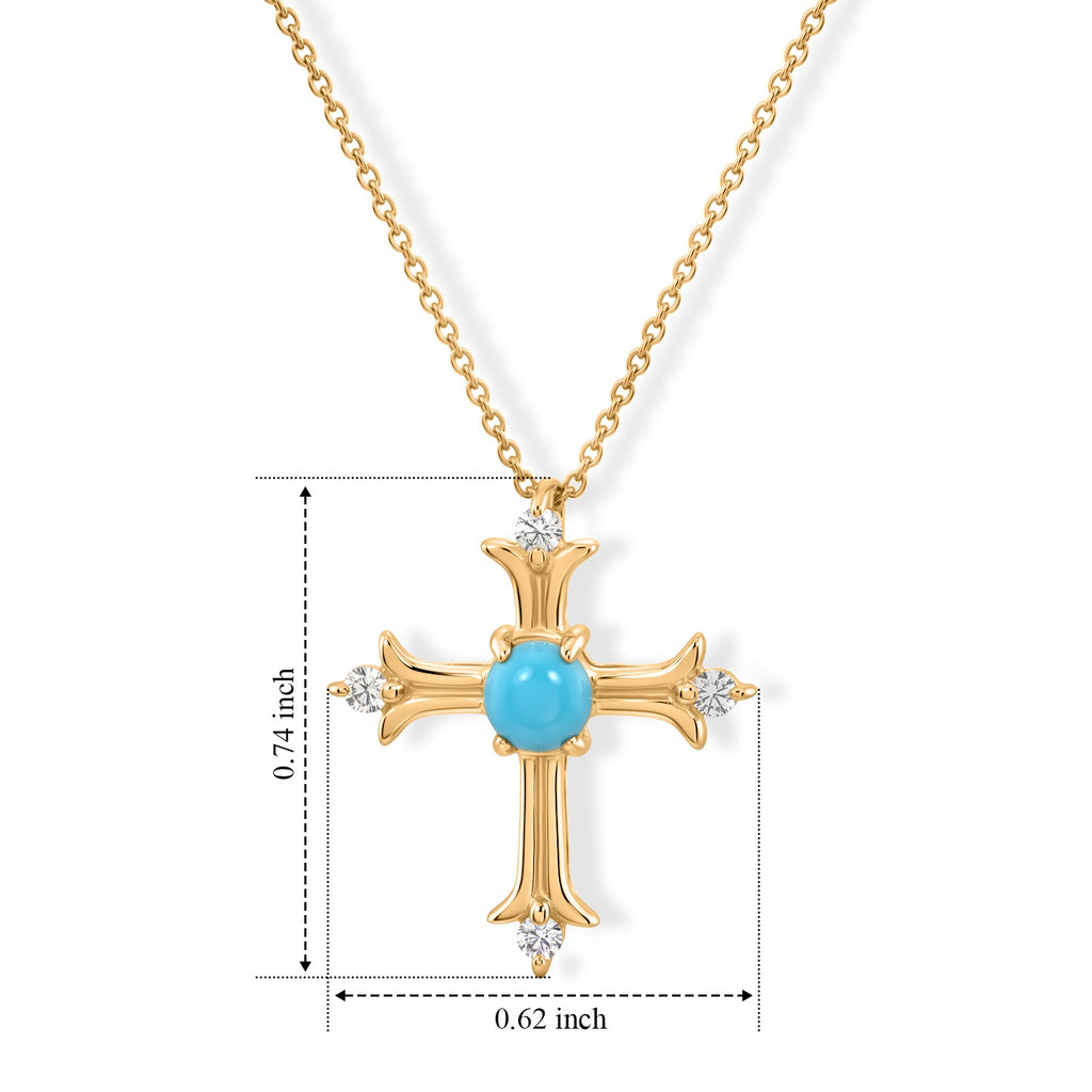Blue Turquoise,  White Zircon Pendant with Chain (Size 20) Mix Metal 0.08 ct  0.370  Ct._4505034_5