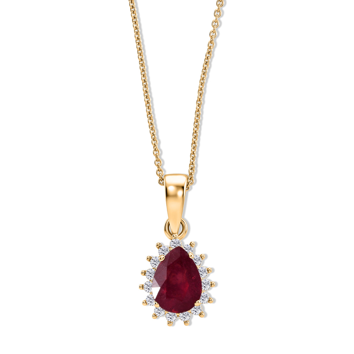 D'Joy - Premium African Ruby &amp; White Zircon Halo Pendant with Chain (Size 20) in Yellow Gold Plated Sterling Silver 1.80 Ct. 4505104 0