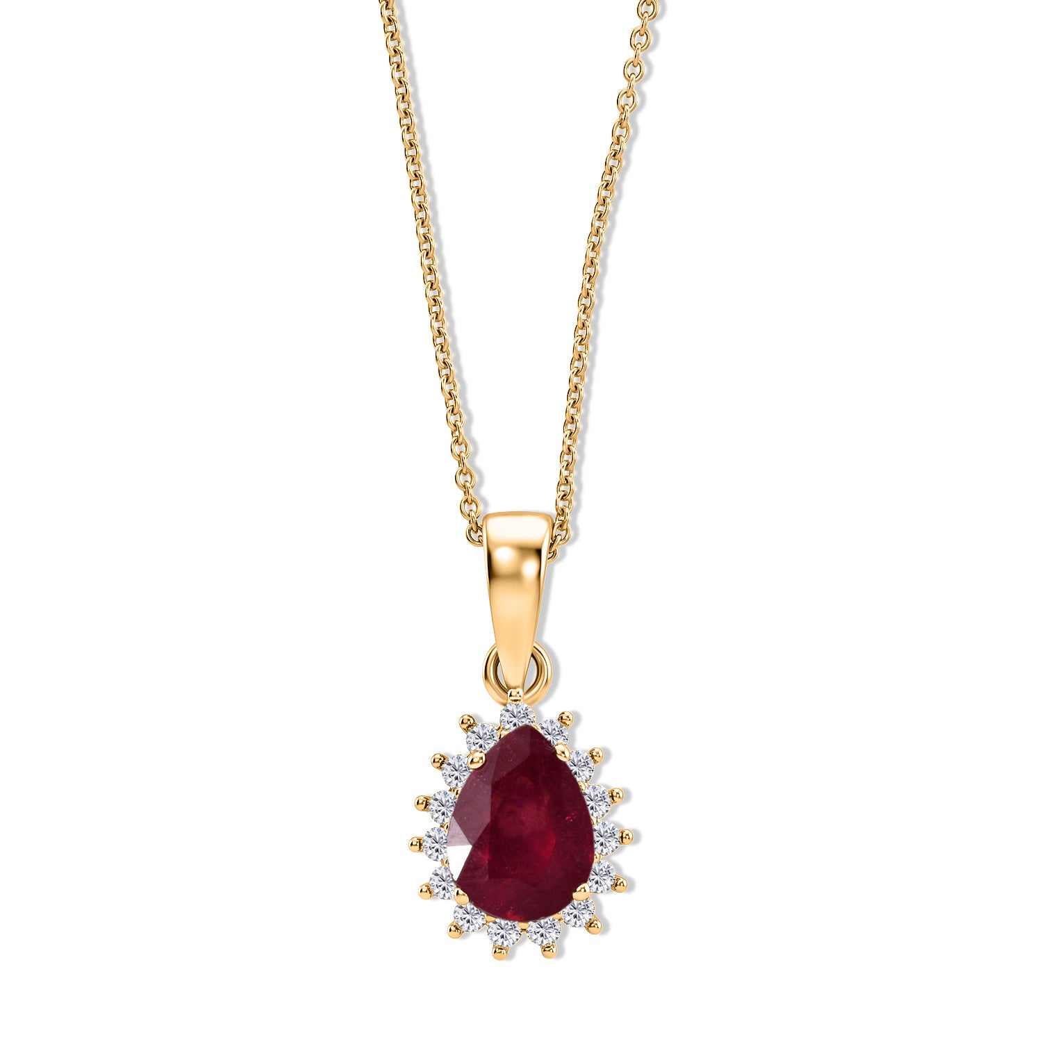 D'Joy - Premium African Ruby &amp; White Zircon Halo Pendant with Chain (Size 20) in Yellow Gold Plated Sterling Silver 1.80 Ct. 4505104 0