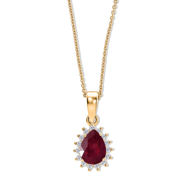 D'Joy - Premium African Ruby &amp; White Zircon Halo Pendant with Chain (Size 20) in Yellow Gold Plated Sterling Silver 1.80 Ct. 4505104 1