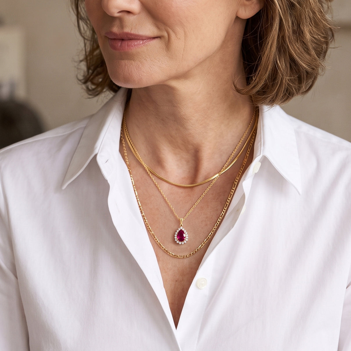 D'Joy - Premium African Ruby &amp; White Zircon Halo Pendant with Chain (Size 20) in Yellow Gold Plated Sterling Silver 1.80 Ct. 4505104 2