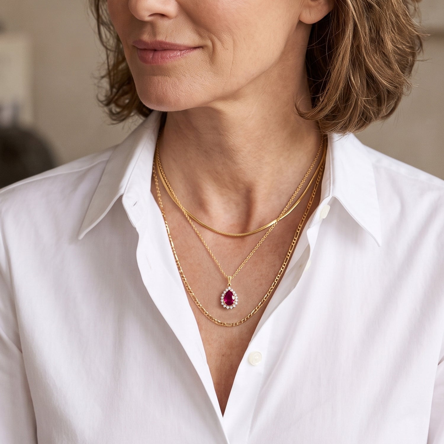 D'Joy - Premium African Ruby &amp; White Zircon Halo Pendant with Chain (Size 20) in Yellow Gold Plated Sterling Silver 1.80 Ct. 4505104 2