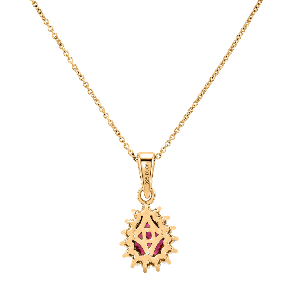 D'Joy - Premium African Ruby &amp; White Zircon Halo Pendant with Chain (Size 20) in Yellow Gold Plated Sterling Silver 1.80 Ct. 4505104 4