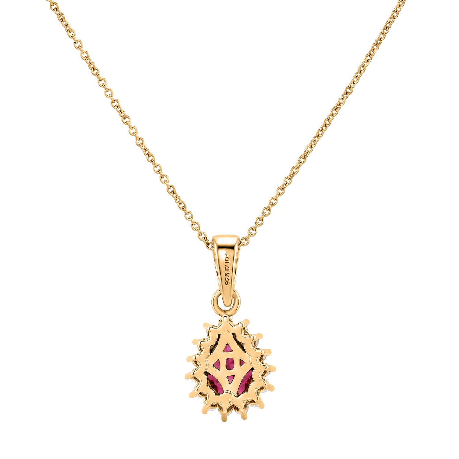 D'Joy - Premium African Ruby &amp; White Zircon Halo Pendant with Chain (Size 20) in Yellow Gold Plated Sterling Silver 1.80 Ct. 4505104 4