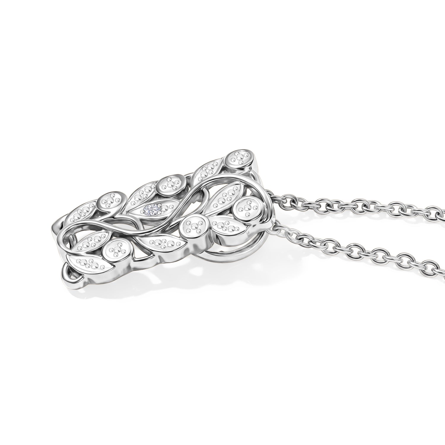 EverTrue - Natural White Diamond Leaf Vine Drop Pendant with Chain (Size 20) 4505143 3