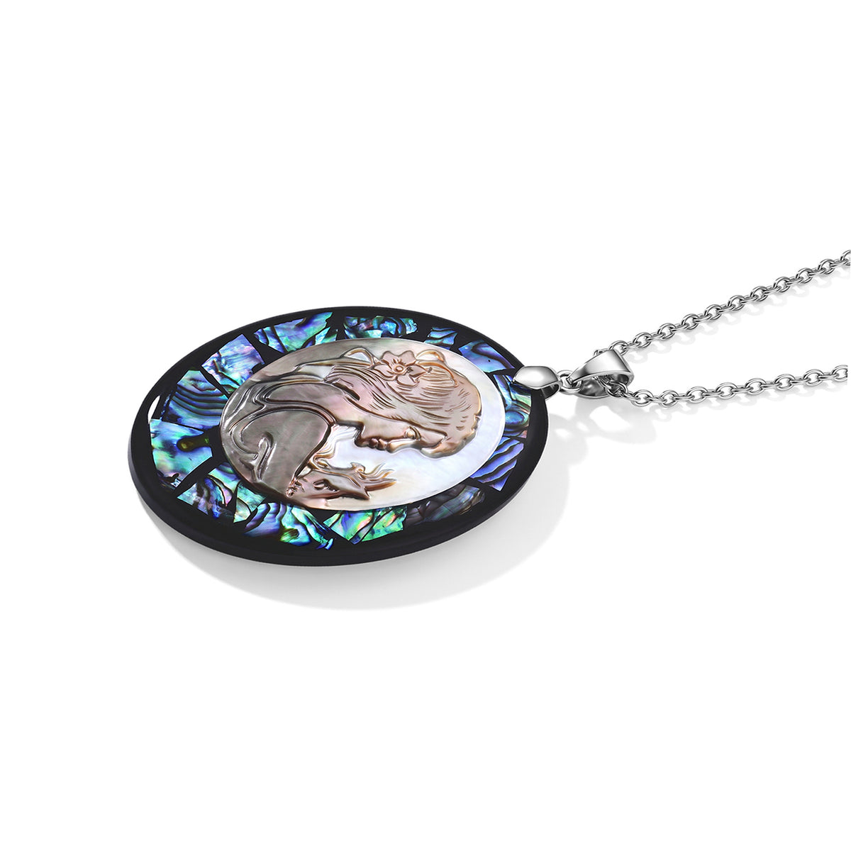 Abalone Shell &amp; Cameo Pendant Cum Brooch with Chain (Size 20) 50.00 Ct. 4505162 3