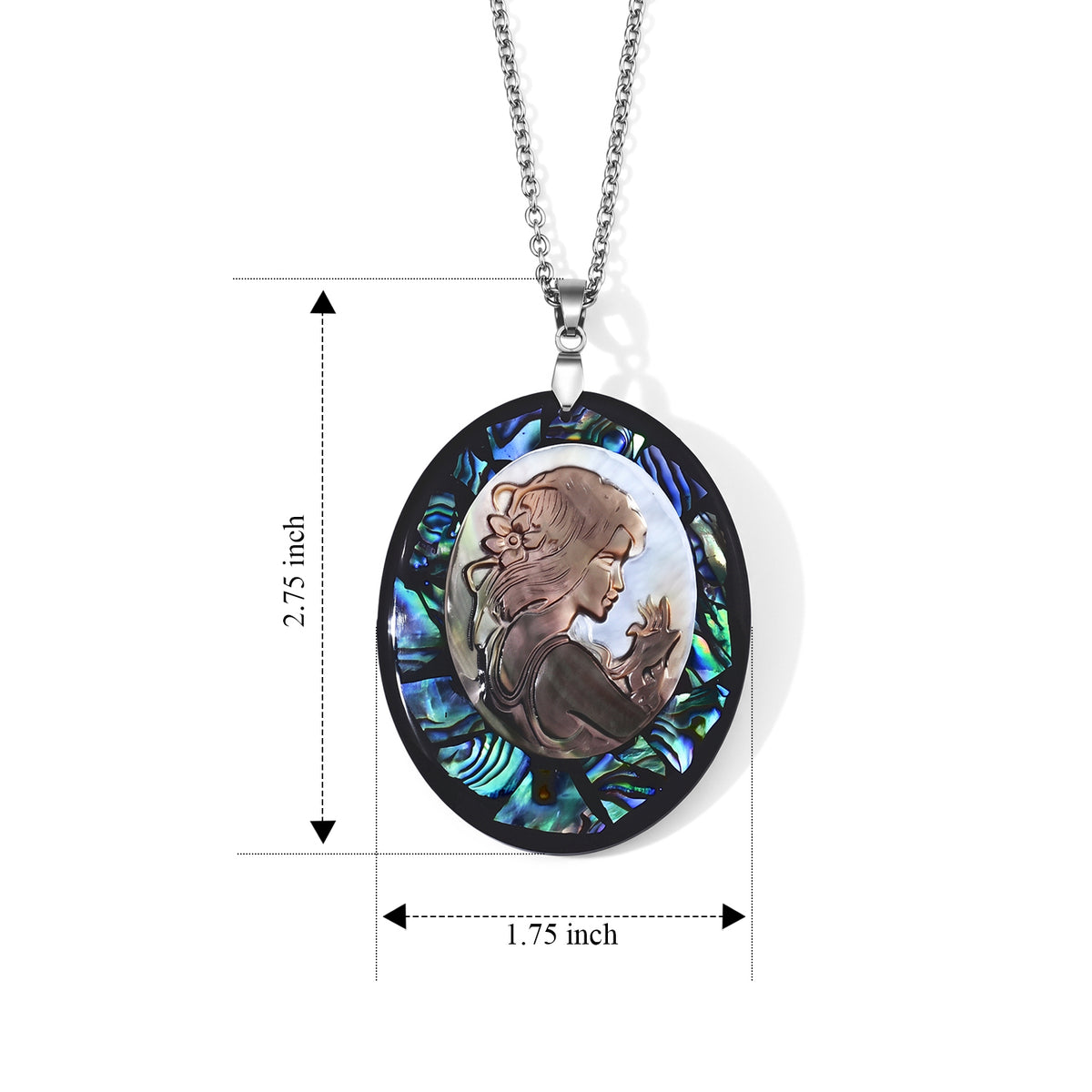 Abalone Shell &amp; Cameo Pendant Cum Brooch with Chain (Size 20) 50.00 Ct. 4505162 5