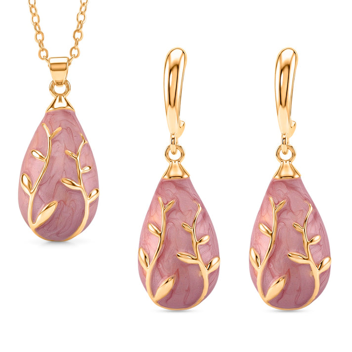 Set of 2 - Leaf Vine Enameled Earring with Push Back &amp; Pendant with Chain (Size 16+2 Ext) V32732687 1