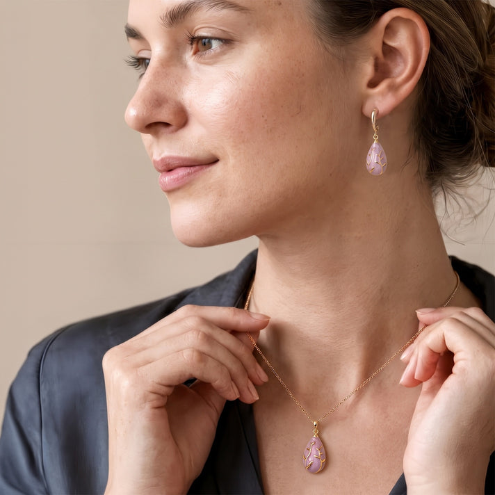 Set of 2 - Leaf Vine Enameled Earring with Push Back &amp; Pendant with Chain (Size 16+2 Ext) V32732687 2