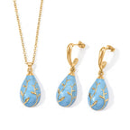 Set of 2 - Leaf Vine Enameled Earring with Push Post & Pendant with Chain (Size 16+2 Ext) in Yellow Gold Tone_4505292