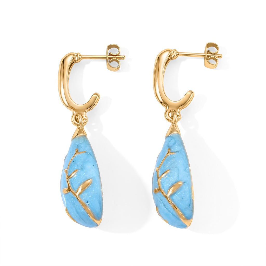 Set of 2 - Leaf Vine Enameled Earring with Push Post & Pendant with Chain (Size 16+2 Ext) in Yellow Gold Tone_4505292_5