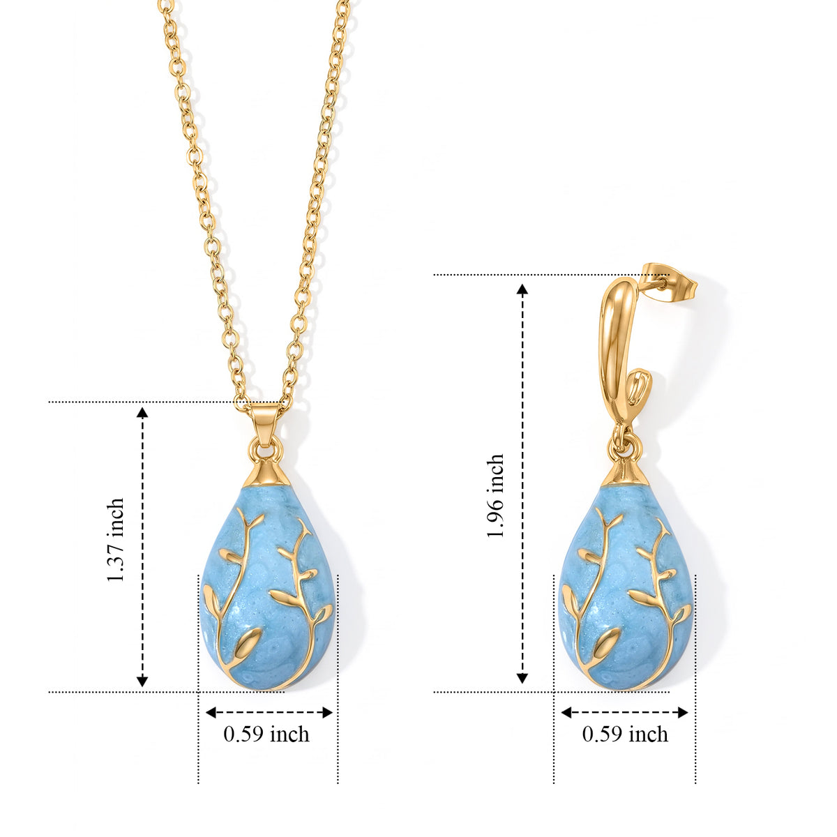 Set of 2 - Leaf Vine Enameled Earring with Push Post &amp; Pendant with Chain (Size 16+2 Ext) V32666897 7