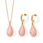 Set of 2 - Leaf Vine Enameled Earring with Push Post & Pendant with Chain (Size 16+2 Ext) in Yellow Gold Tone_4505302