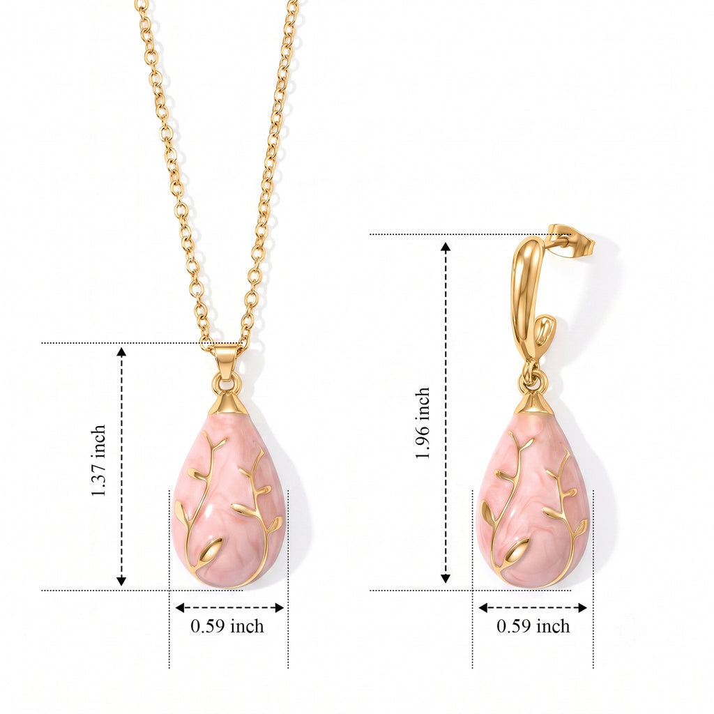 Set of 2 - Leaf Vine Enameled Earring with Push Post & Pendant with Chain (Size 16+2 Ext) in Yellow Gold Tone_4505302_6