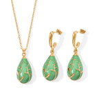 Set of 2 - Leaf Vine Enameled Earring with Push Post & Pendant with Chain (Size 16+2 Ext) in Yellow Gold Tone_4505305