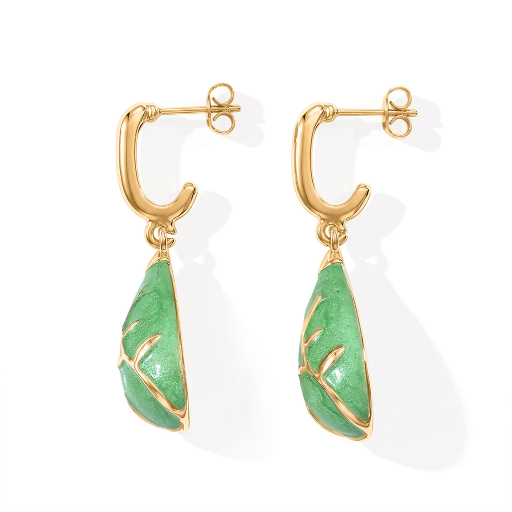 Set of 2 - Leaf Vine Enameled Earring with Push Post & Pendant with Chain (Size 16+2 Ext) in Yellow Gold Tone_4505305_5