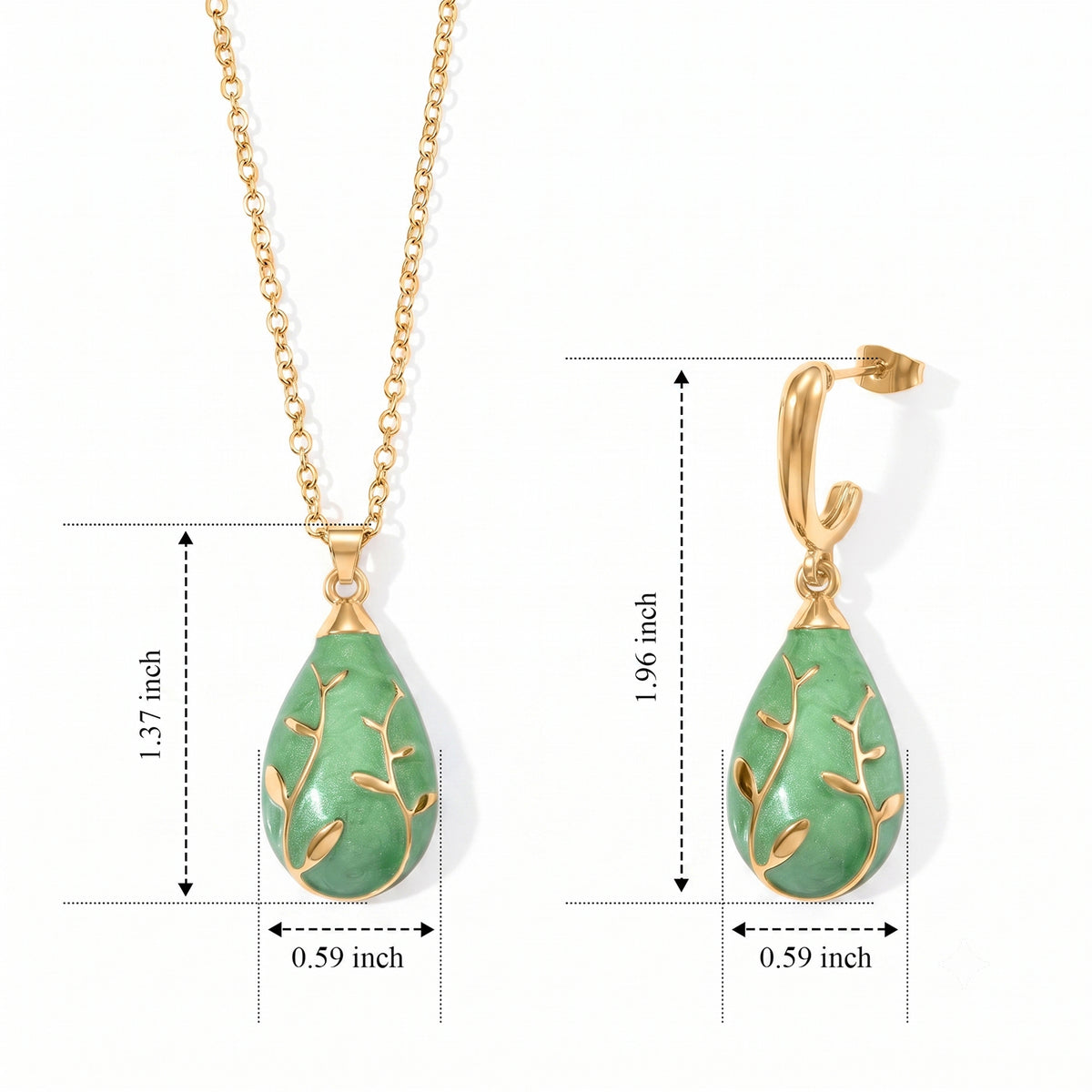 Set of 2 - Leaf Vine Enameled Earring with Push Post &amp; Pendant with Chain (Size 16+2 Ext) V32757428 7