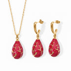 Set of 2 - Leaf Vine Enameled Earring with Push Post & Pendant with Chain (Size 16+2 Ext) in Yellow Gold Tone_4505308