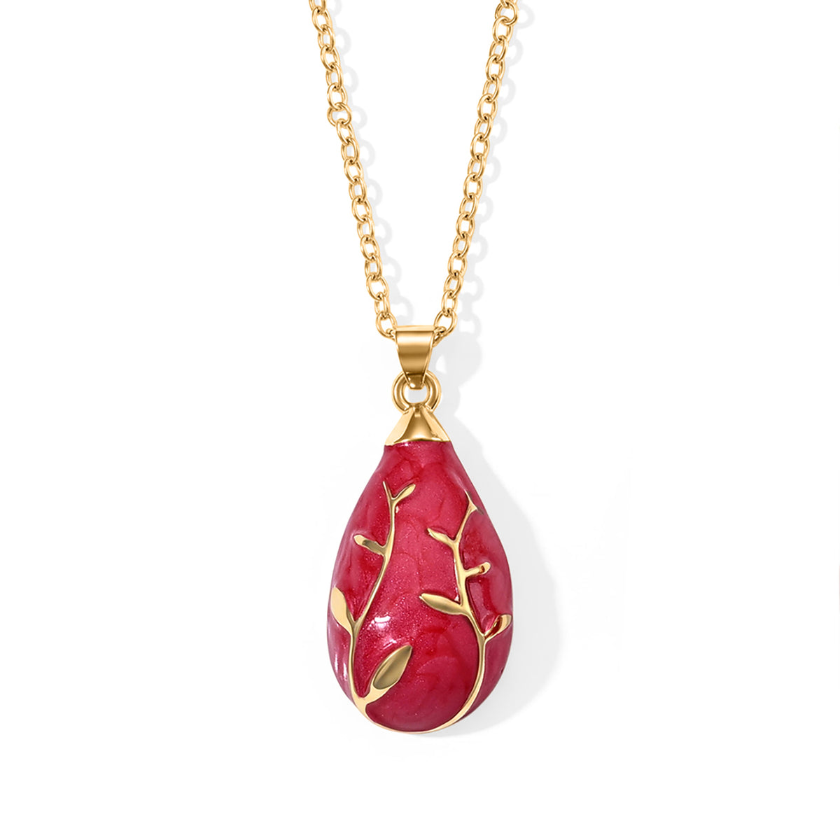 Set of 2 - Leaf Vine Enameled Earring with Push Post &amp; Pendant with Chain (Size 16+2 Ext) V32755624 4