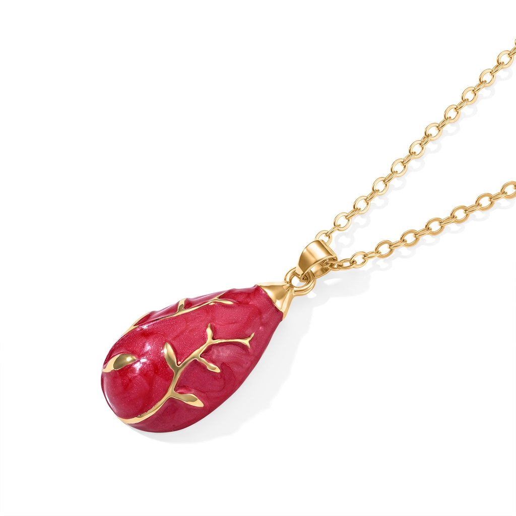Set of 2 - Leaf Vine Enameled Earring with Push Post & Pendant with Chain (Size 16+2 Ext) in Yellow Gold Tone_4505308_4