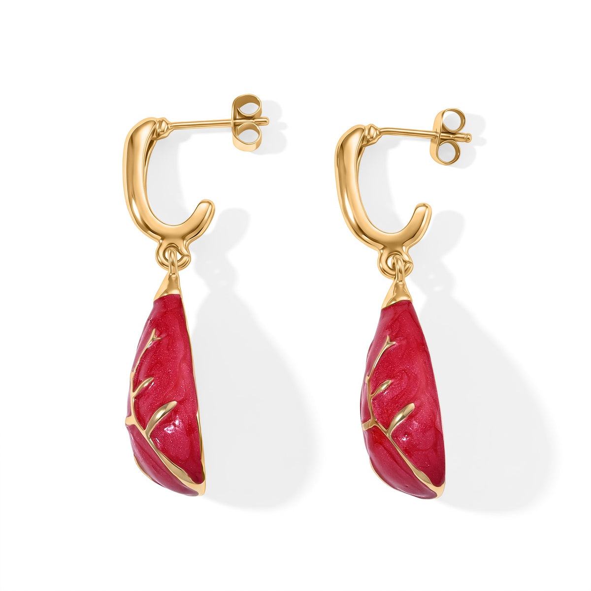 Set of 2 - Leaf Vine Enameled Earring with Push Post &amp; Pendant with Chain (Size 16+2 Ext) V32755624 6