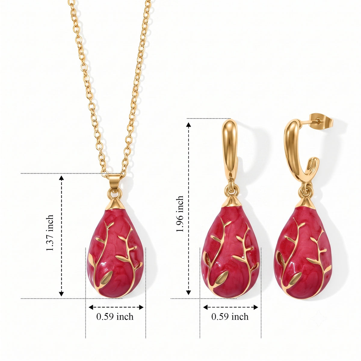 Set of 2 - Leaf Vine Enameled Earring with Push Post &amp; Pendant with Chain (Size 16+2 Ext) V32755624 7
