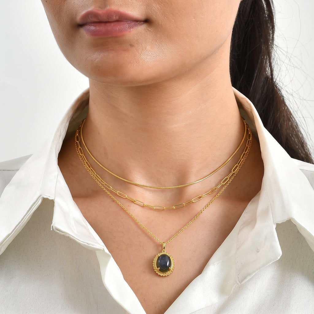 EverTrue - Labradorite Solitaire Pendant with Chain (Size 20) in Yellow Gold Tone 5.40 Ct._4505345_2
