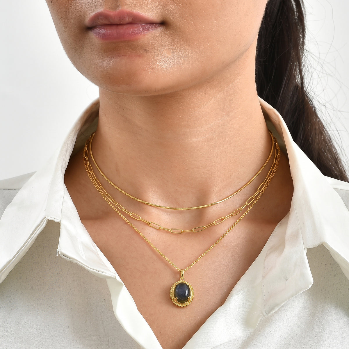 EverTrue - Labradorite Solitaire Pendant with Chain (Size 20) in Yellow Gold Tone 5.40 Ct. V32515225 3