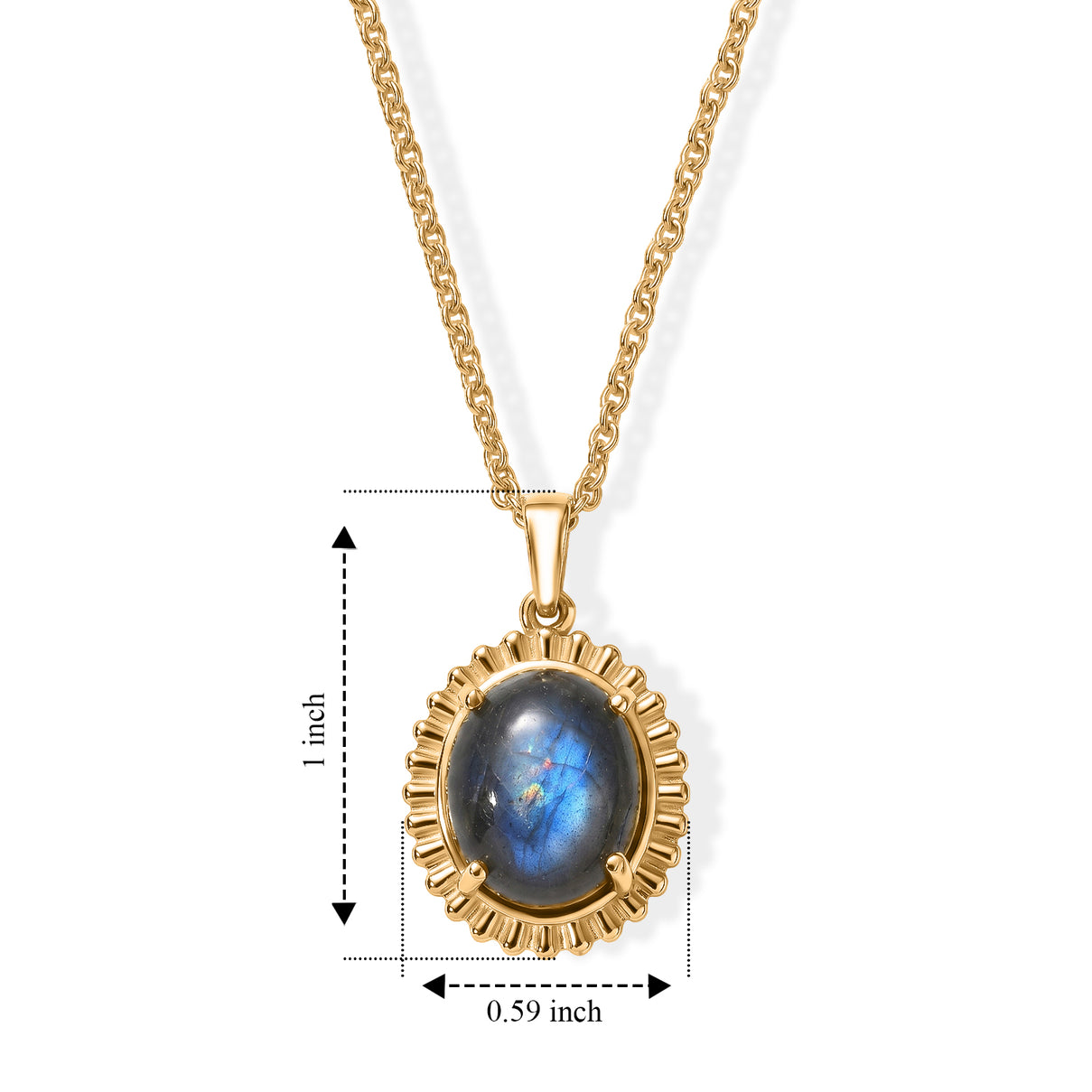 EverTrue - Labradorite Solitaire Pendant with Chain (Size 20) in Yellow Gold Tone 5.40 Ct. V32515225 5