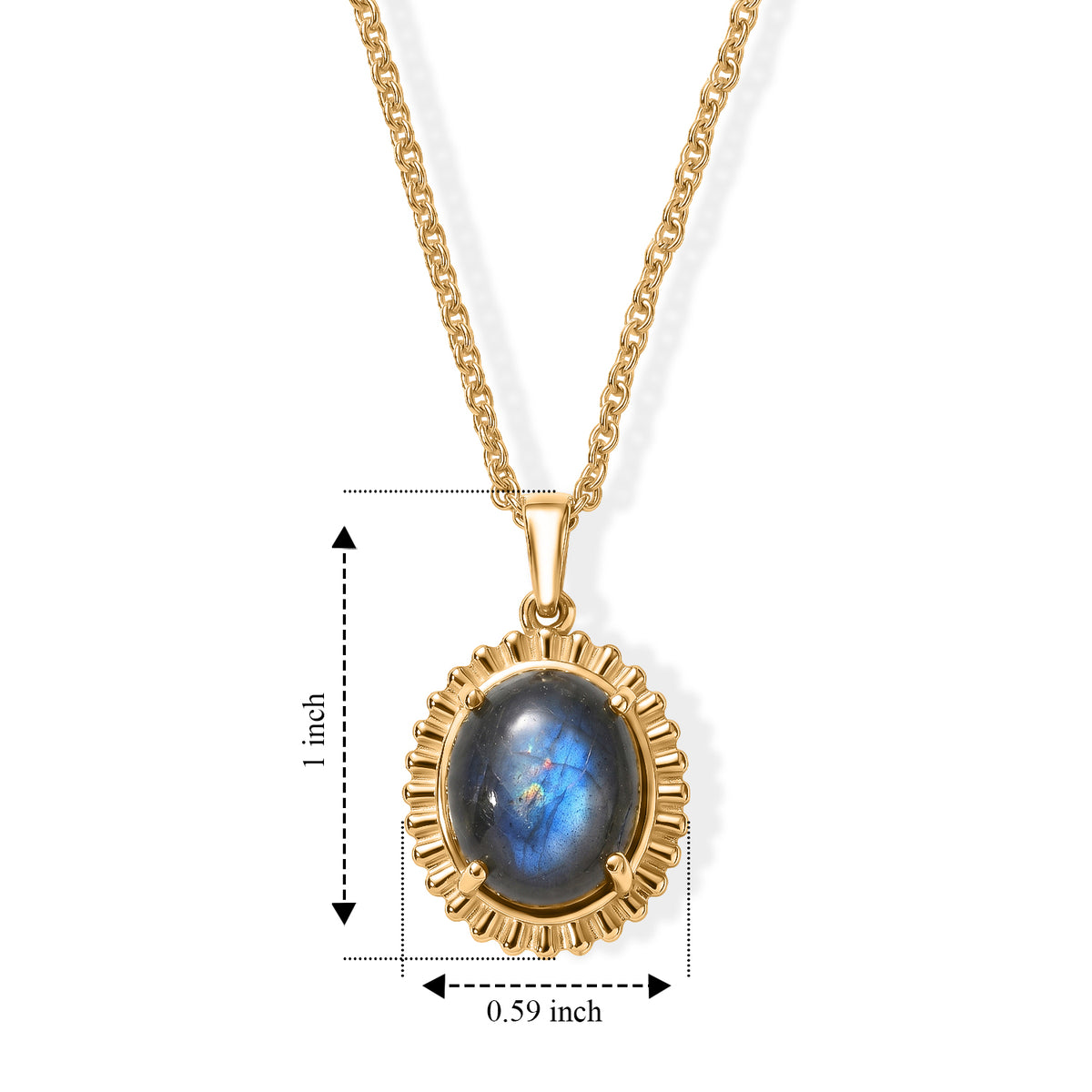 EverTrue - Labradorite Solitaire Pendant with Chain (Size 20) in Yellow Gold Tone 5.40 Ct. V32515225 5