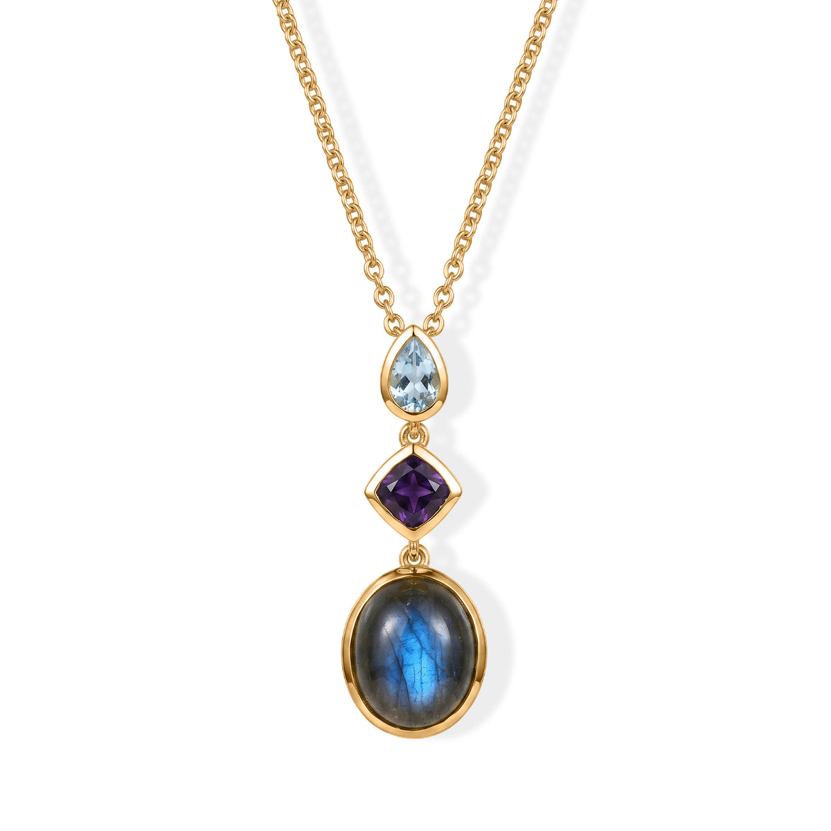EverTrue - Labradorite, African Amethyst &amp; Skyblue Topaz Trilogy Drop Pendant with Chain (Size 20) in Yellow Gold Tone 6.63 Ct. V32529834 0