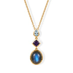 EverTrue - Labradorite, African Amethyst & Skyblue Topaz Trilogy Drop Pendant with Chain (Size 20) in Yellow Gold Tone 6.63 Ct._4505346
