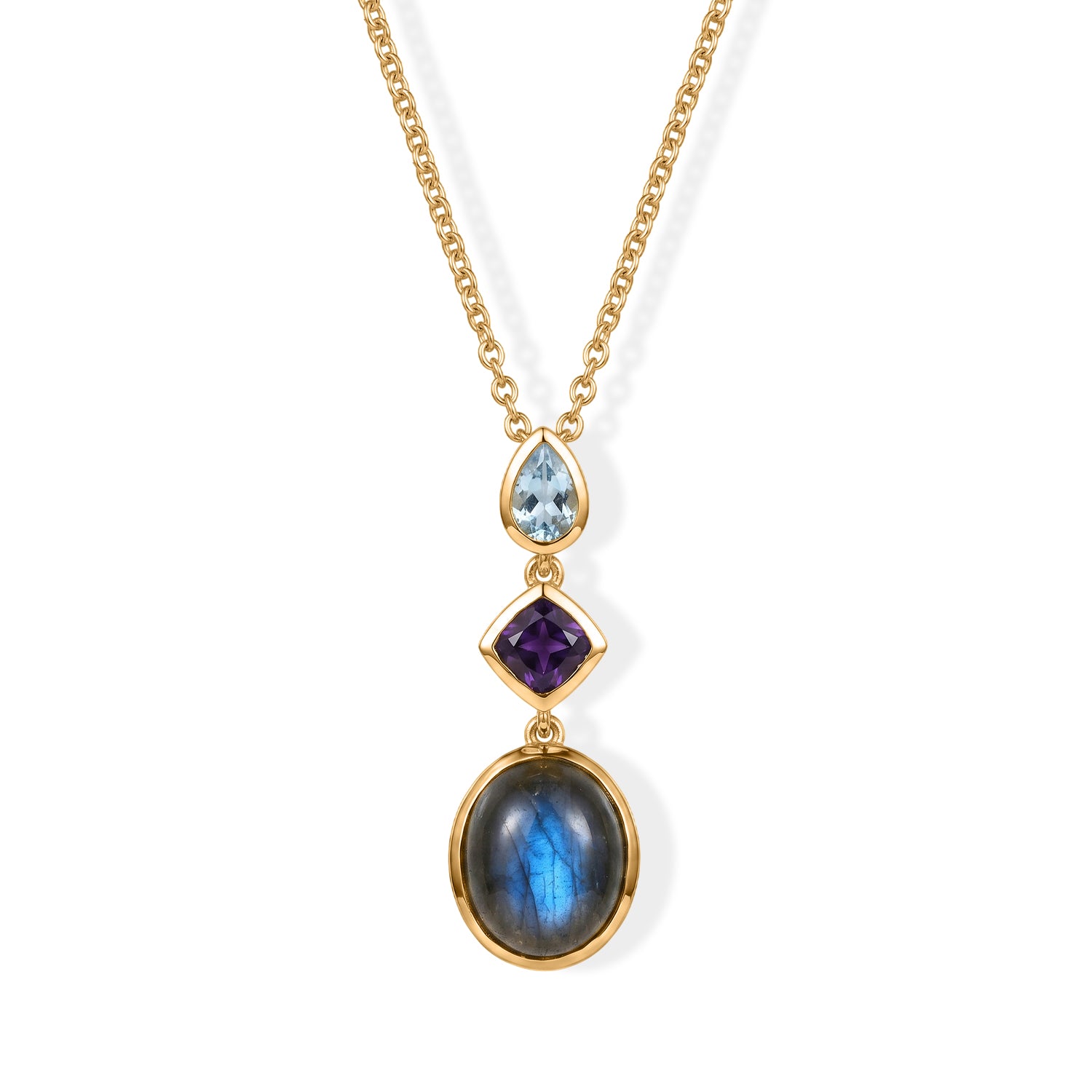EverTrue - Labradorite, African Amethyst &amp; Skyblue Topaz Trilogy Drop Pendant with Chain (Size 20) in Yellow Gold Tone 6.63 Ct. V32529834 0