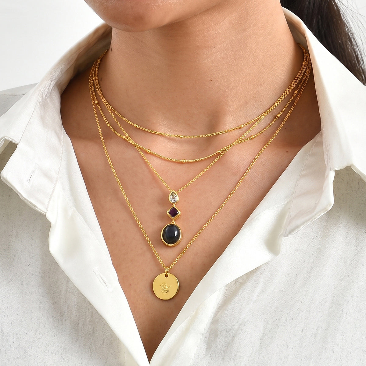 EverTrue - Labradorite, African Amethyst &amp; Skyblue Topaz Trilogy Drop Pendant with Chain (Size 20) in Yellow Gold Tone 6.63 Ct. V32529834 3