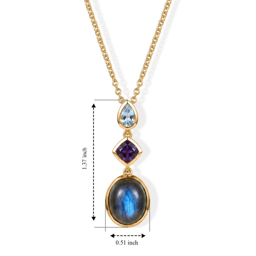 EverTrue - Labradorite, African Amethyst & Skyblue Topaz Trilogy Drop Pendant with Chain (Size 20) in Yellow Gold Tone 6.63 Ct._4505346_5